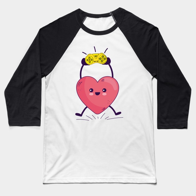 Funny Heart Gaming Valentines Day Men Women Boys Girl Gamer Baseball T-Shirt by jexershirts